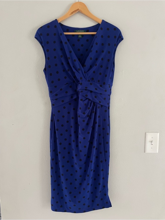 Lauren Ralph Lauren Dresses & Skirts - Lauren Ralph Lauren Royal Blue with Black Polka Dot Twist-Front Dress